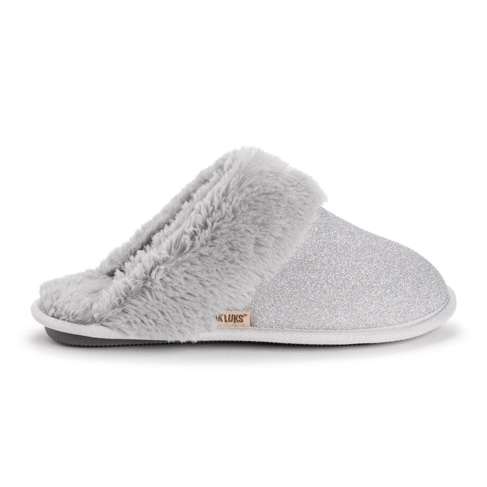 MUK LUKS Women's Sparkle Scuff‎ Faux Fur Slippers Silver Glitter